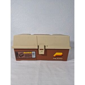 Plano 2200 Tackle Box Vintage Tan Brown 2 Tray 12 Compartment Fishing Organizer
